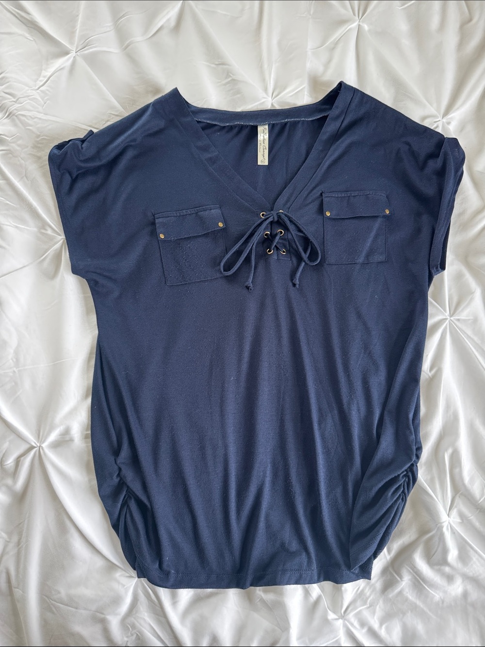 PerSeption Concept Navy Lace-Up V-Neck Tunic